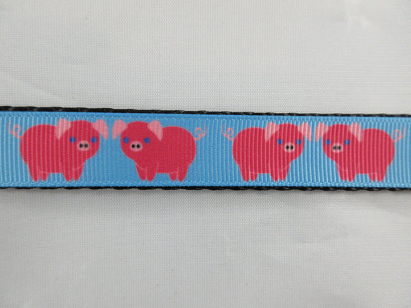 3/4" Blue Pigs Dog Collar - Penny and Hoover's Pig Pen