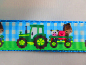 1" Green Farm Tractors Dog Collar - Penny and Hoover's Pig Pen