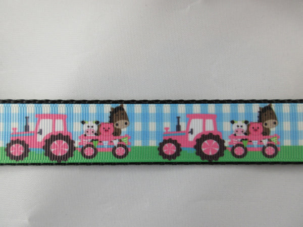 1" Pink Farm Tractors Dog Collar - Penny and Hoover's Pig Pen