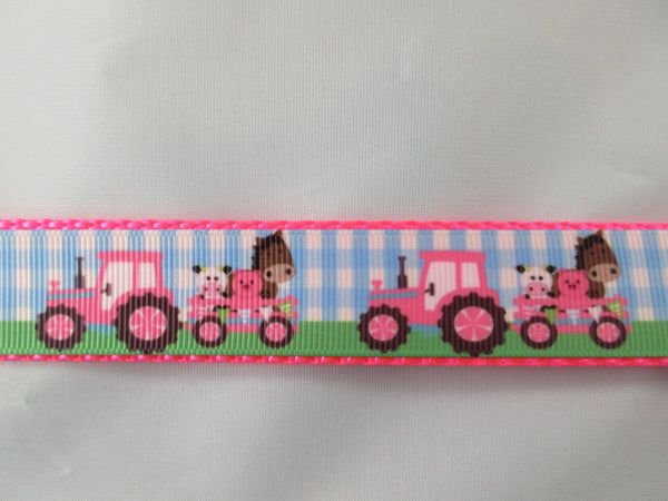 1" Pink Farm Tractors Leash - Penny and Hoover's Pig Pen