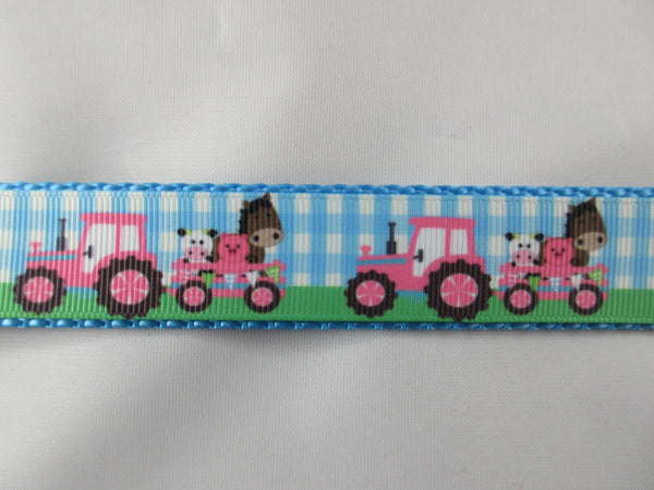 1" Pink Farm Tractors Leash - Penny and Hoover's Pig Pen