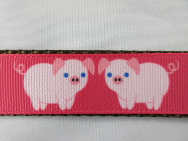 1" Pink Pigs Dog Collar - Penny and Hoover's Pig Pen
