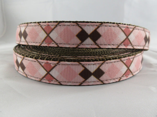 3/4" Pink and Brown Argyle Dog Collar - Penny and Hoover's Pig Pen